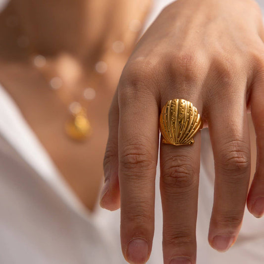 GOLD PLATED STAINLESS STEEL SHELL RINGS