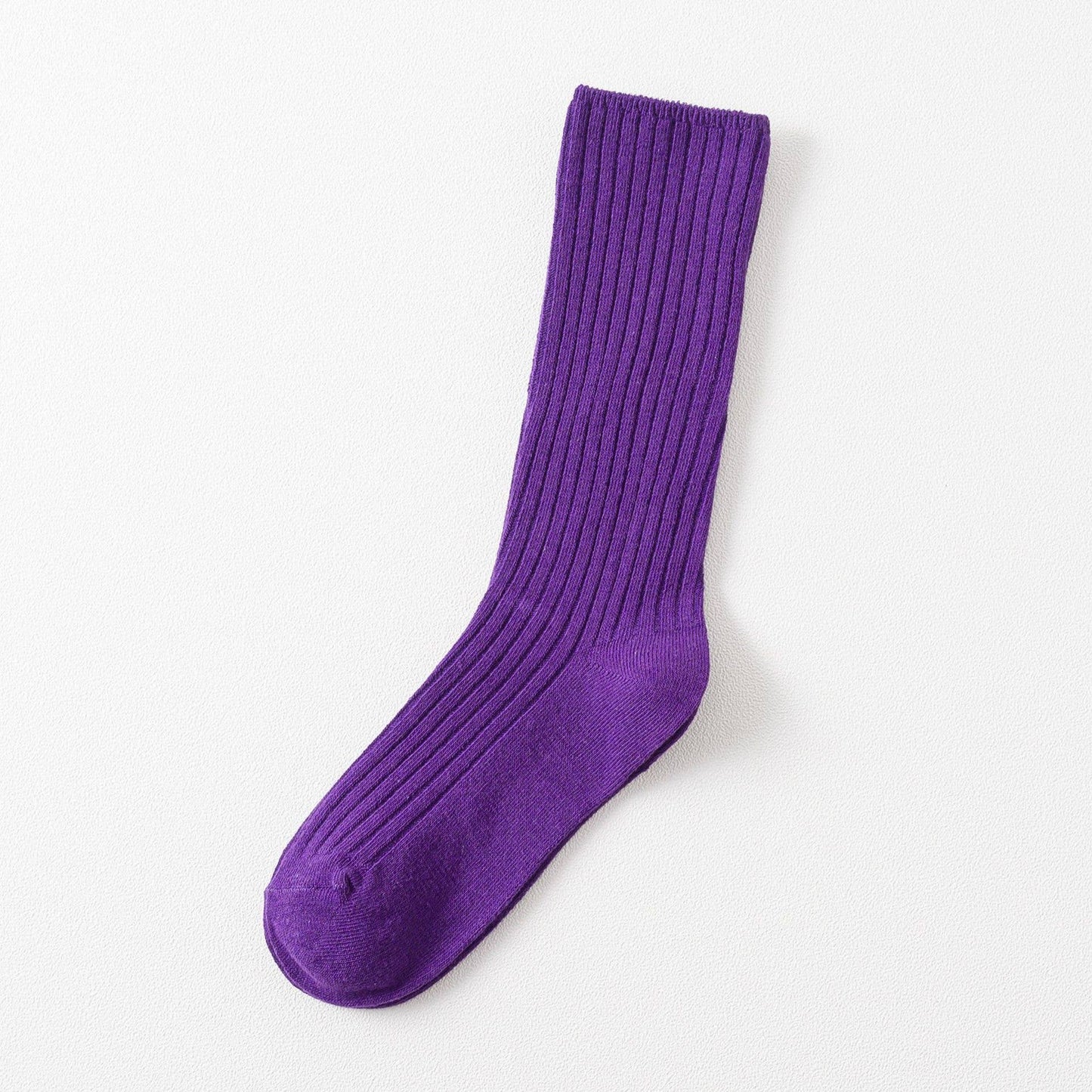 Solid Color Vertical Stripes Cotton Crew Socks_CWMS074