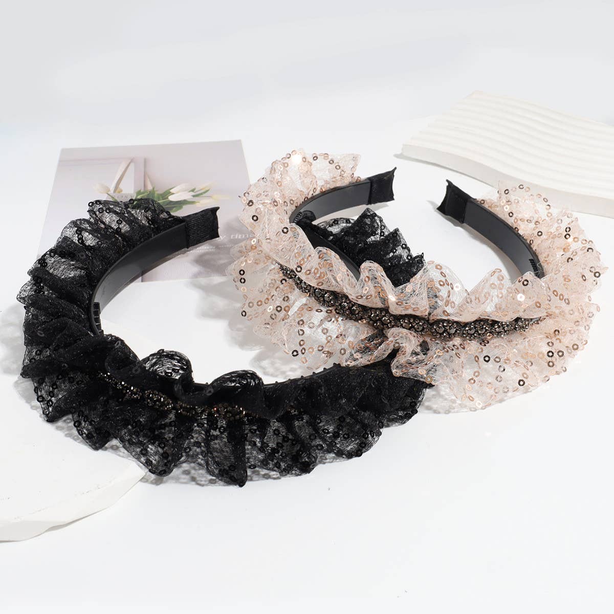 FASHIONABLE RUFFLE SEQUINED HEADBAND
