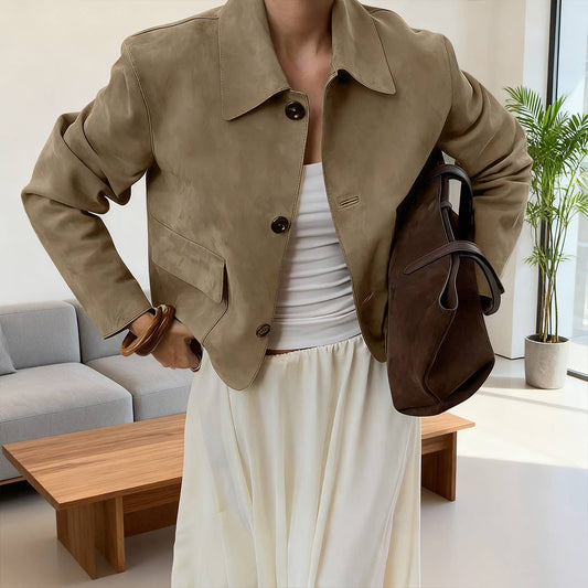 Single-breasted solid-color long-sleeved jacket