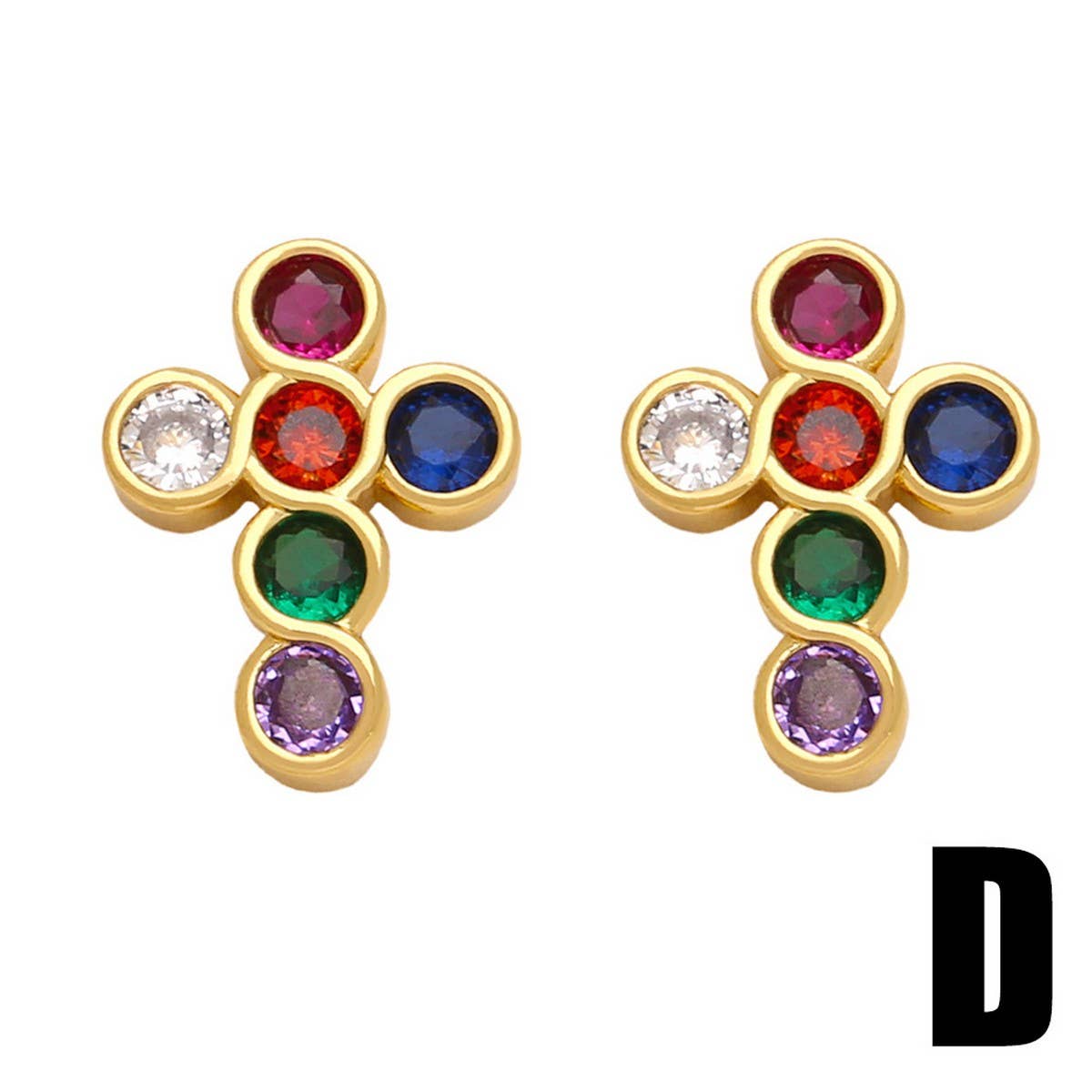 COLORED ZIRCON CROSS EARRINGS