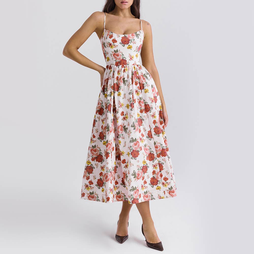 Printed backless sexy long halter dress