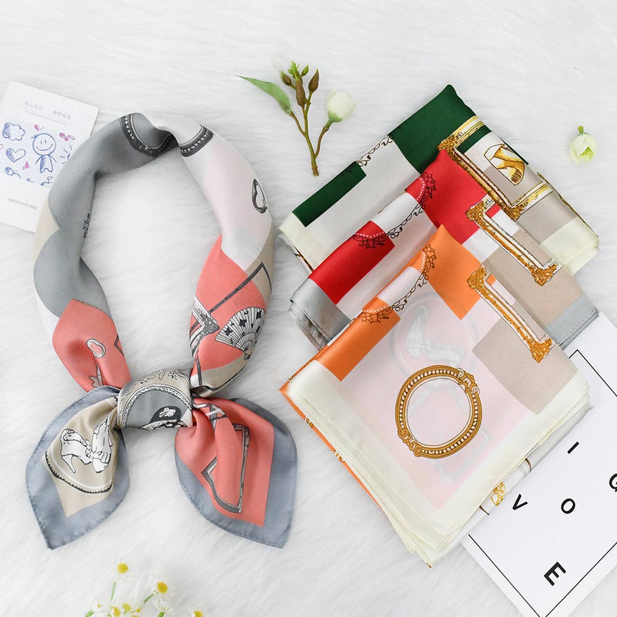 RETRO PRINT FRESH FLORAL SQUARE SCARF_CWASC1155