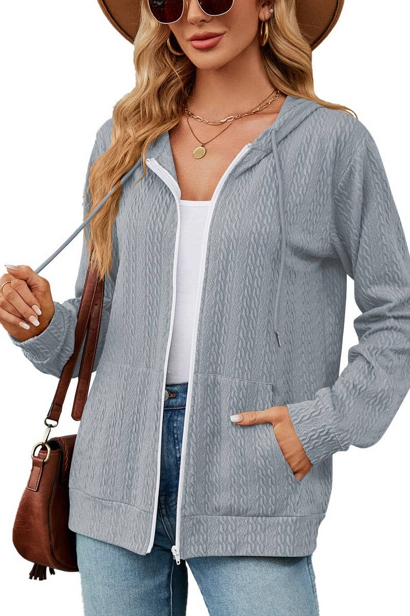 CWOHOL0931_LONG SLEEVE HOODED ZIPPER POCKET SWEATSHIRT COATS