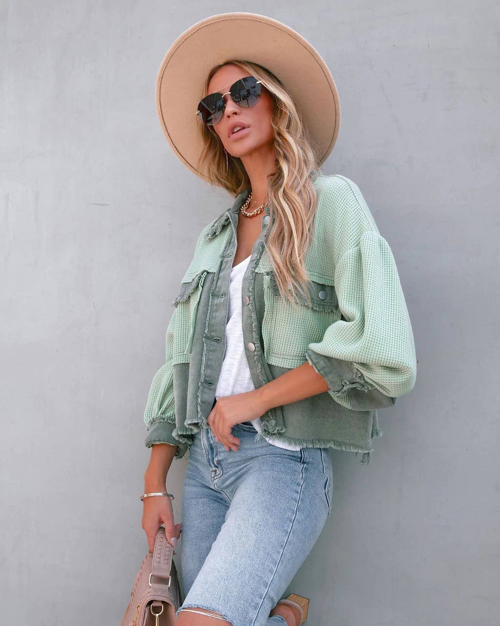 Waffle patchwork short washable coat