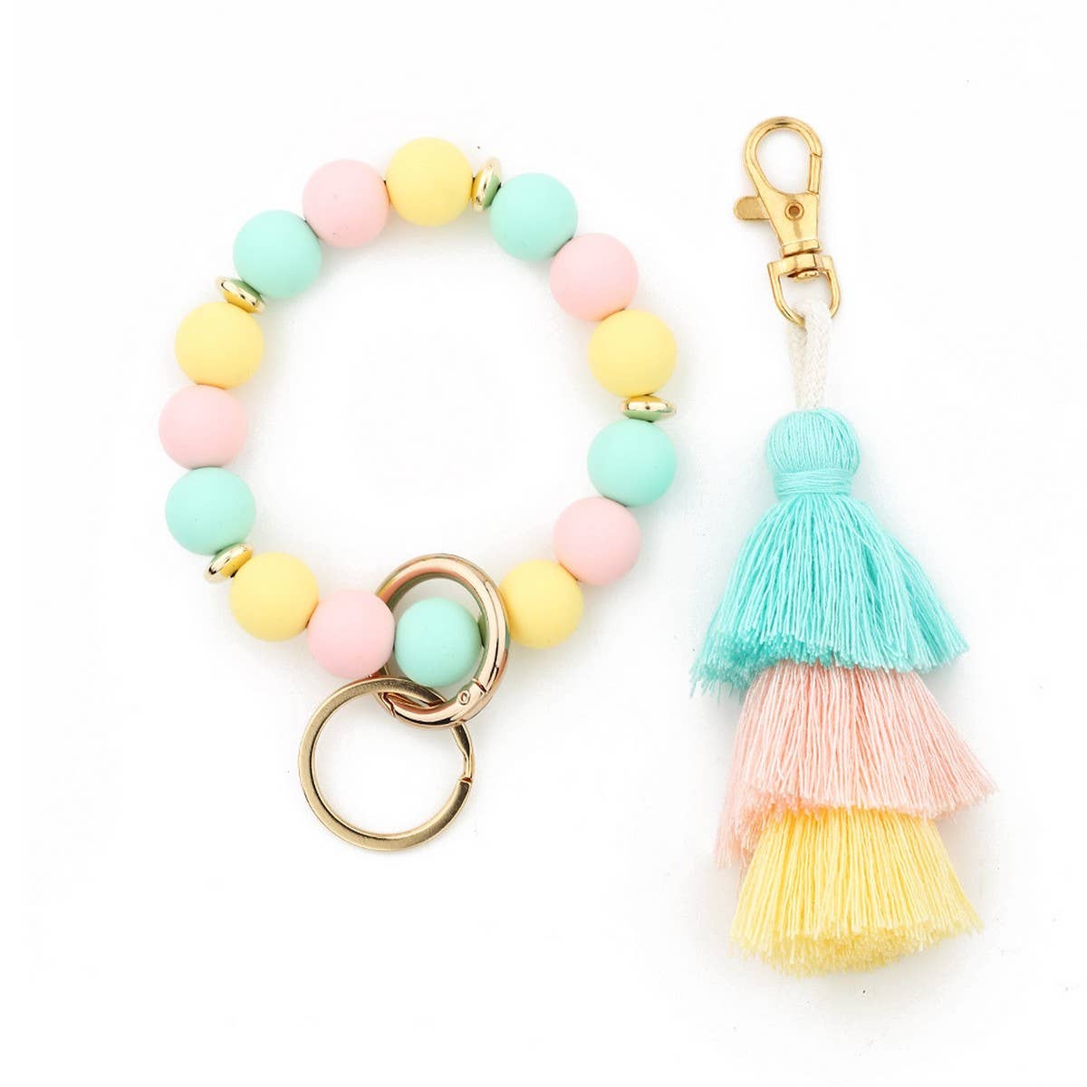 Women??¢s Tassel Silicone Bead Keychain Bracelet_CWAB5029