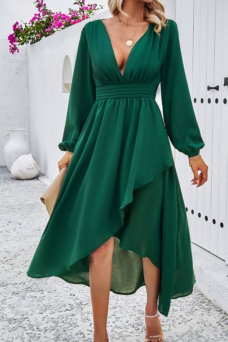 CWDMD4831_SPRING AND AUTUMN SLIM WAIST DRESS WITH SEXY SWING