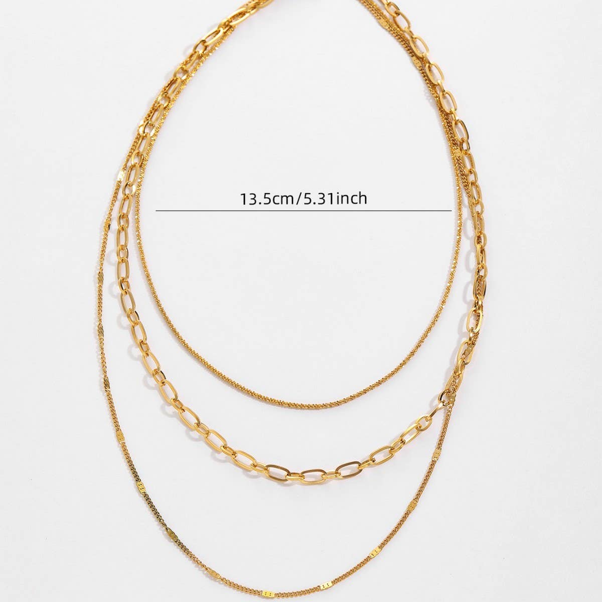 FASHIONABLE PRESSED PAPER CLIP THREE-LAYER NECKLACE