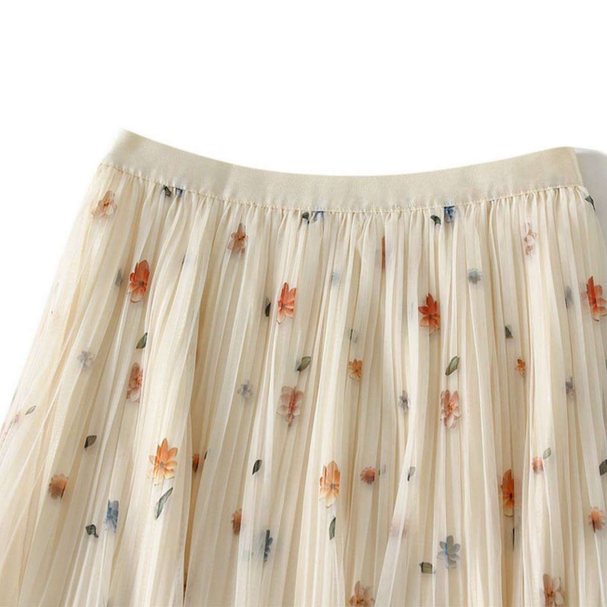 Reversible Floral Mesh Pleated Midi Skirt