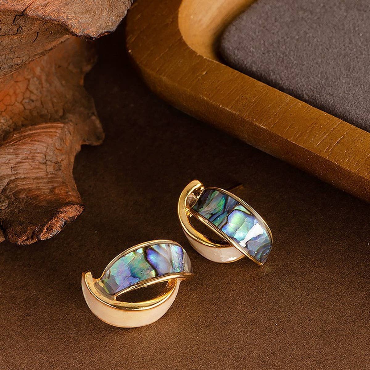 COLORFUL ABALONE INLAID SILVER NEEDLE EARRINGS