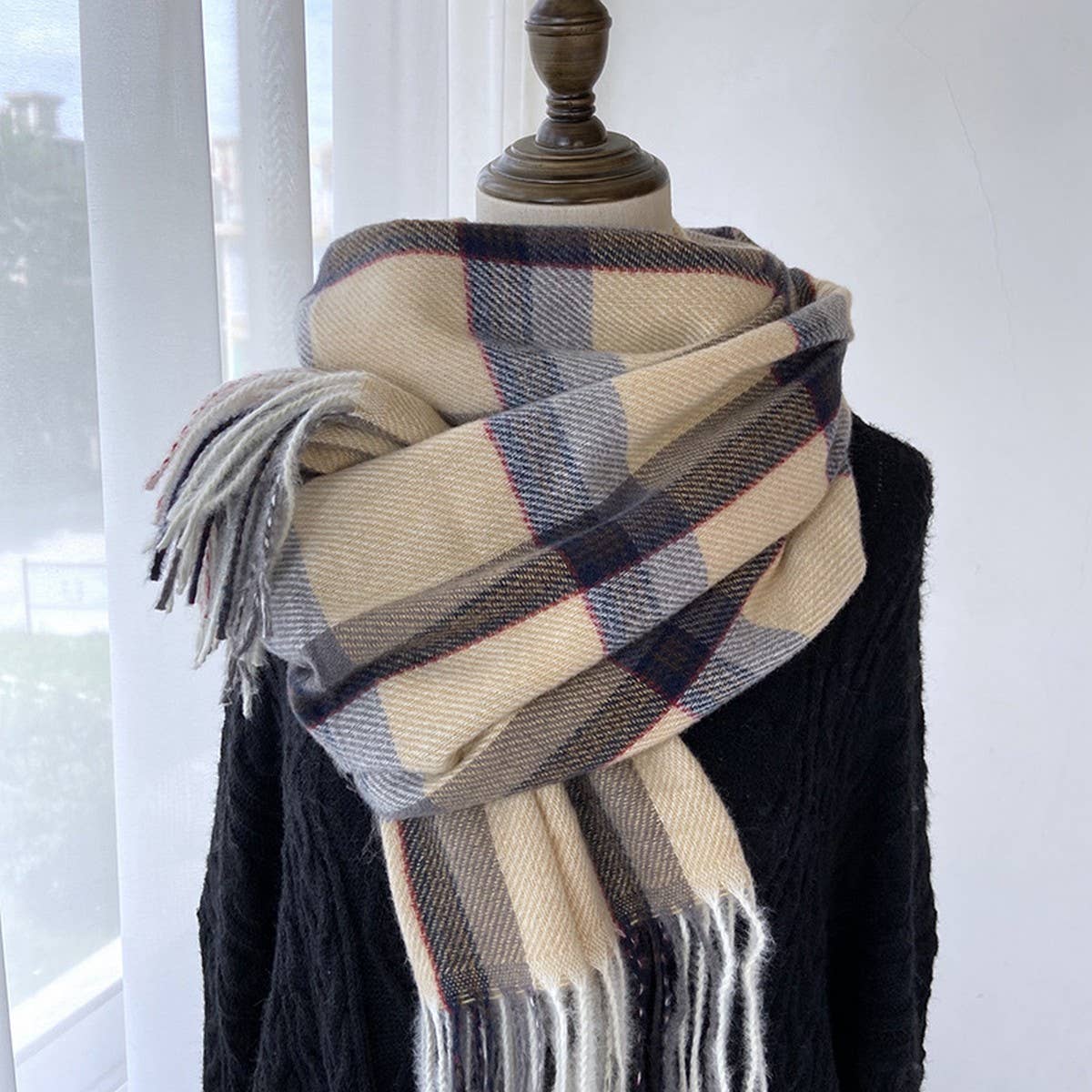 Plaid Faux Cashmere Mid-Length Scarf for Winter_CWASC1456