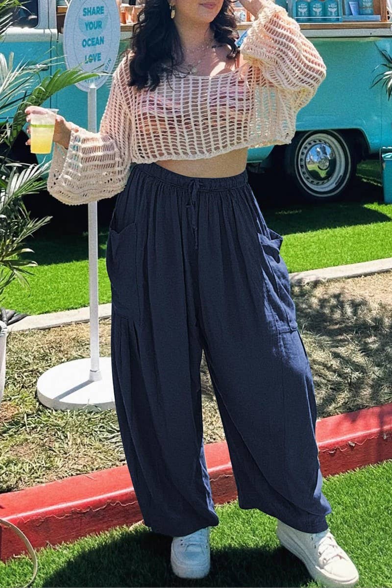 CWBLP1853_ELASTIC WAIST PLEATED HIGH WAIST WIDE LEG PANTS