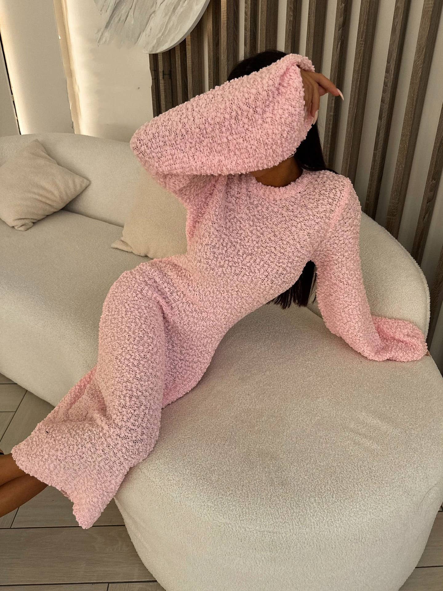 ROUND NECK LONG SLEEVE SOLID COLOR DRESS