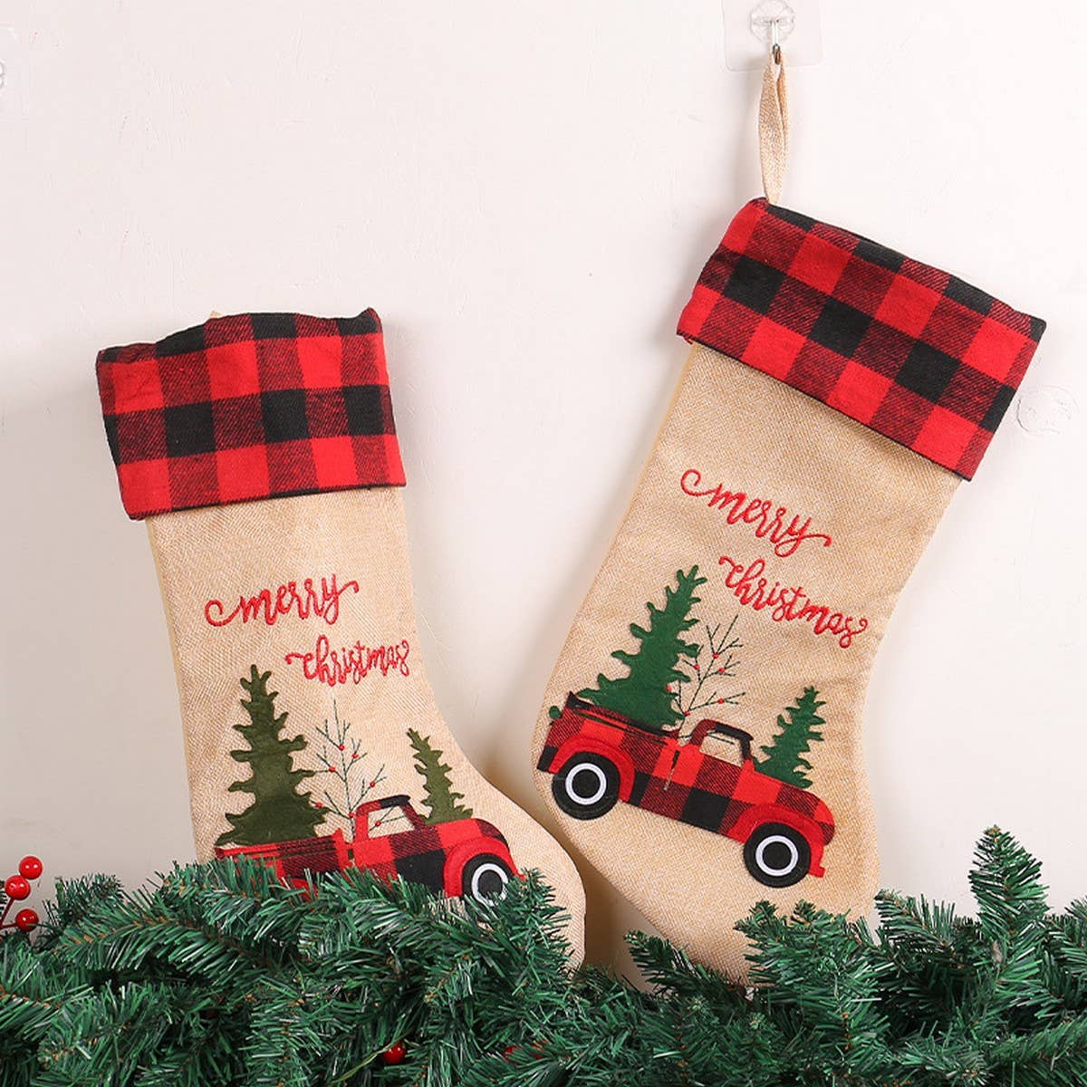 RED AND BLACK PLAID CHRISTMAS CANDY STOCKINGS_CWMS1456