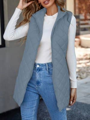 Lapel sleeveless long zipper cotton-padded Vest
