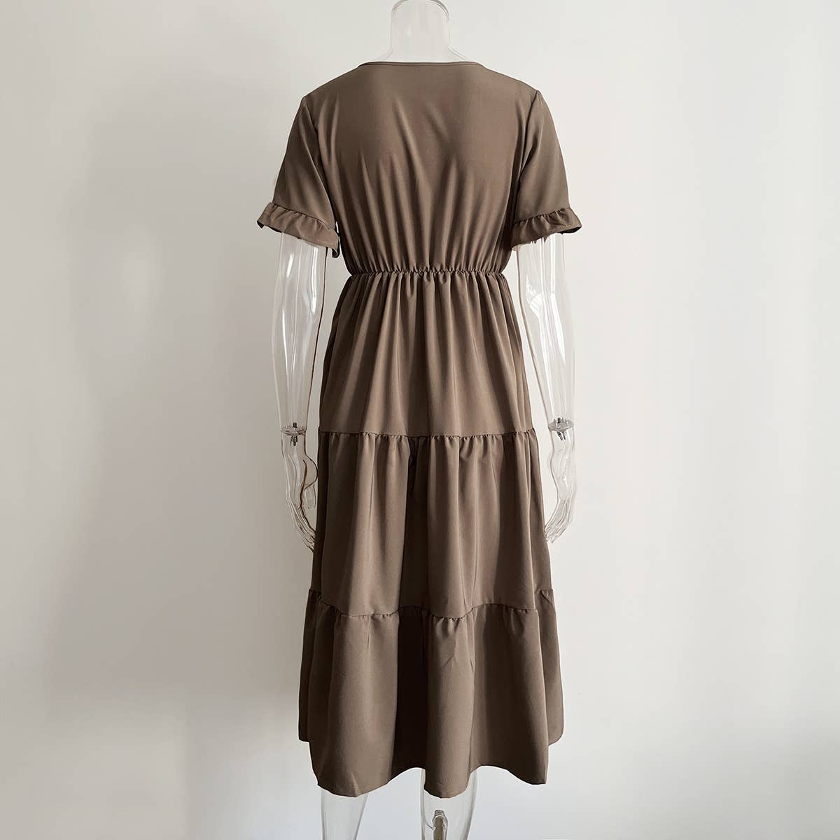 V-NECK TIERED CHIFFON DRESS