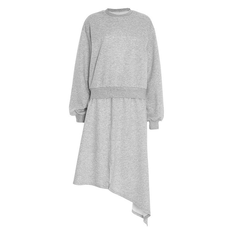 Round-neck casual sweatshirt semi-long skirt set