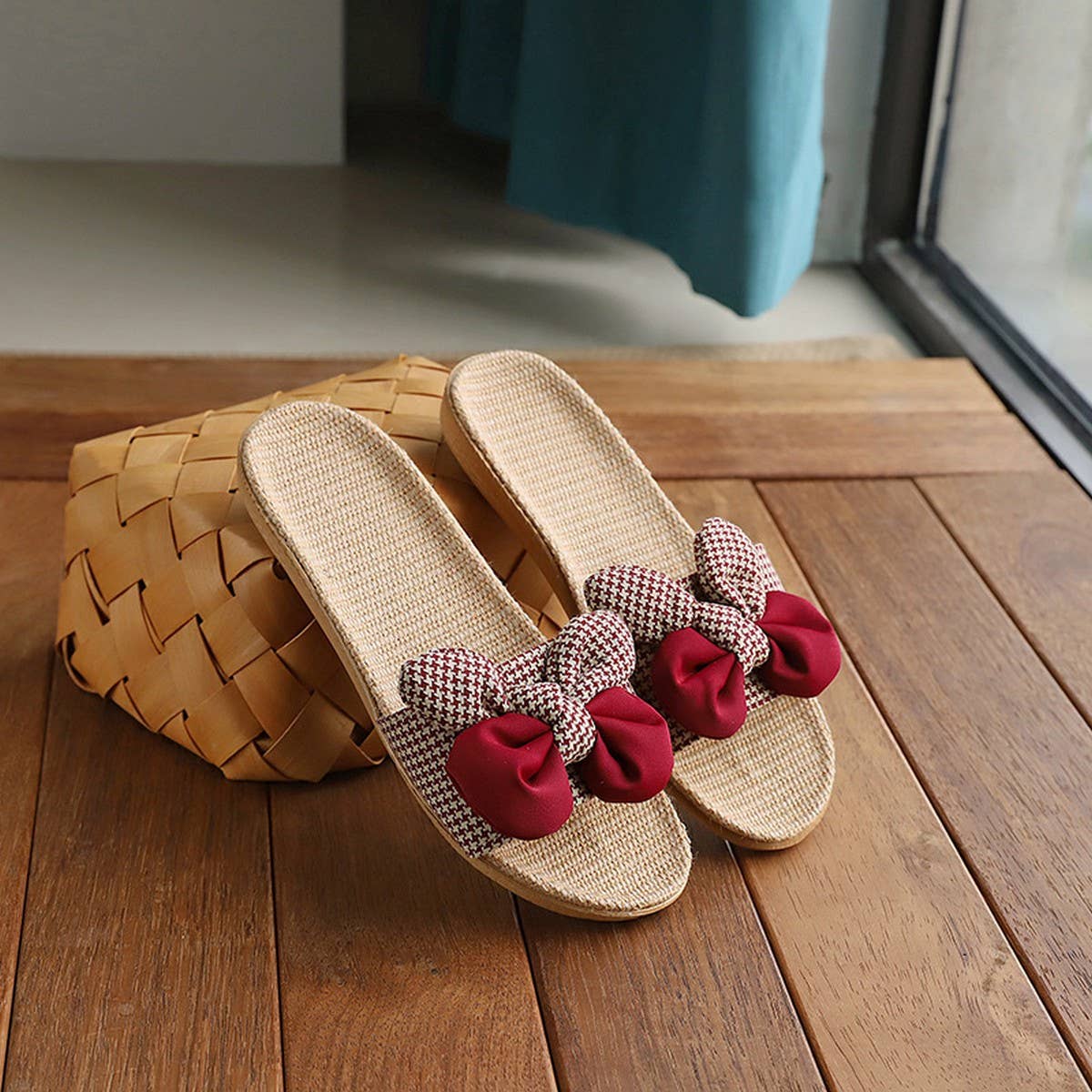 Korean Style Linen Bow Slippers for Summer