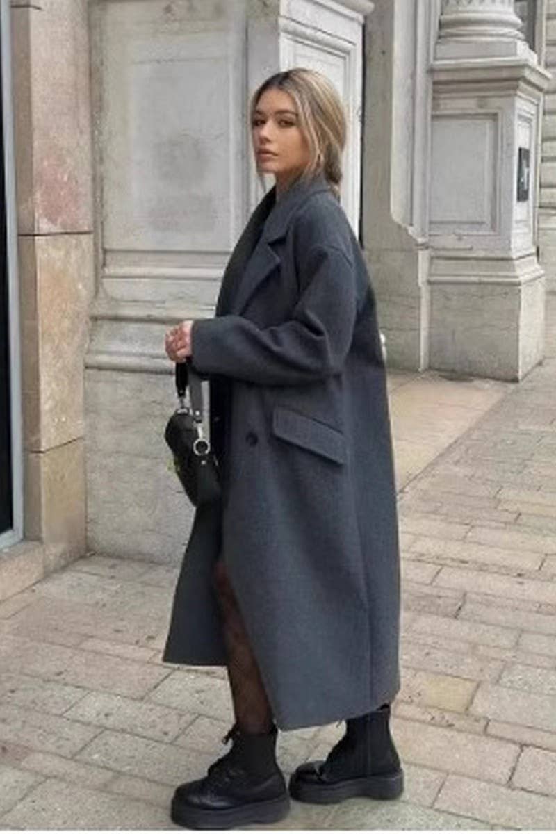 CWOCO1079_SOLID COLOR MID-LENGTH TRENCH COAT WOOLEN COAT