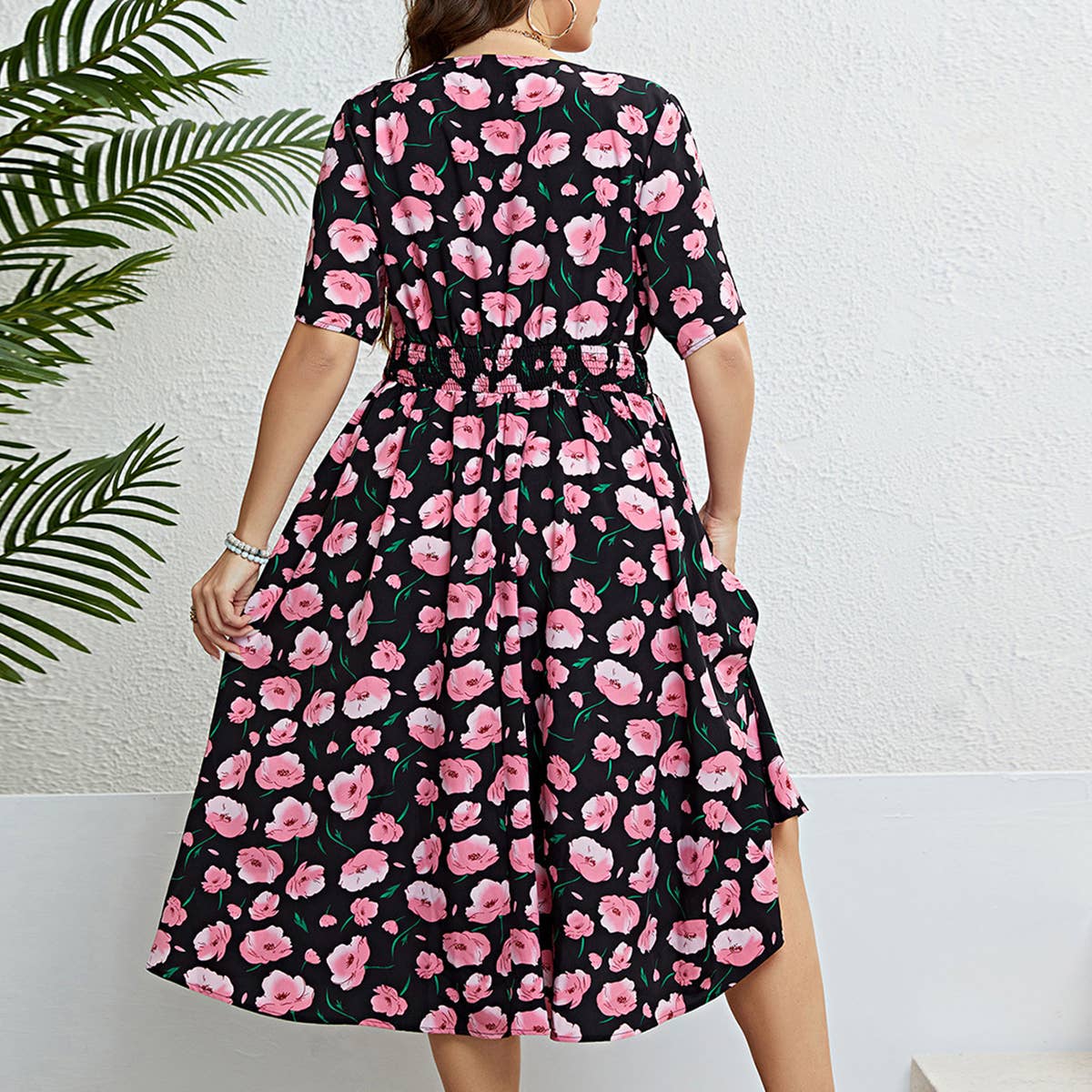 Oversized printed waist slimming dress_CWDSD3387