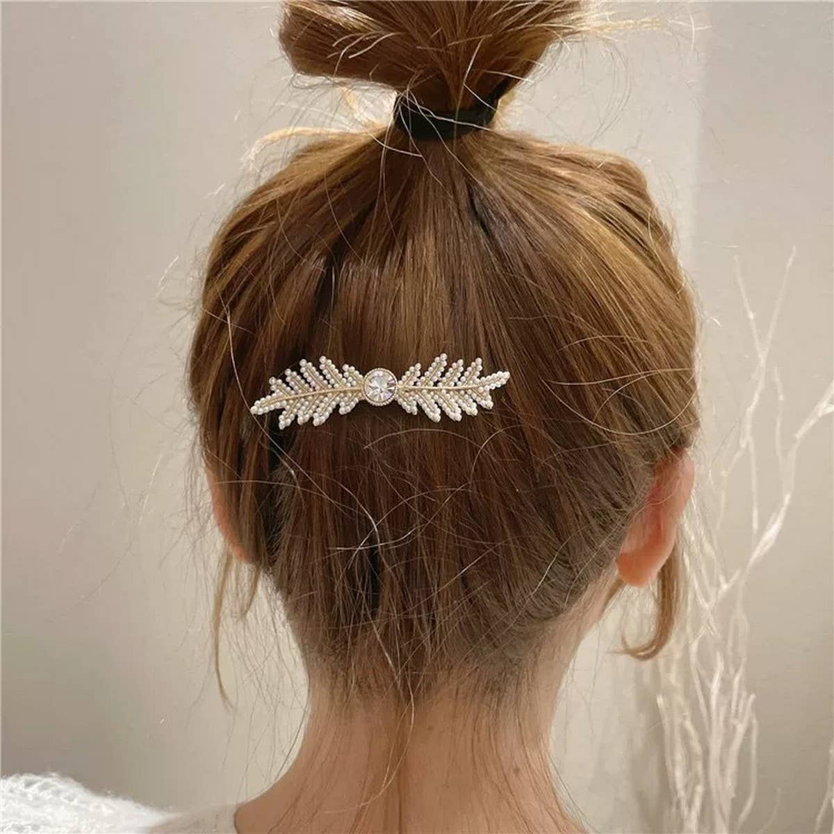 Leaf Pearl Hair Clip, Spring Fairy Side Pin