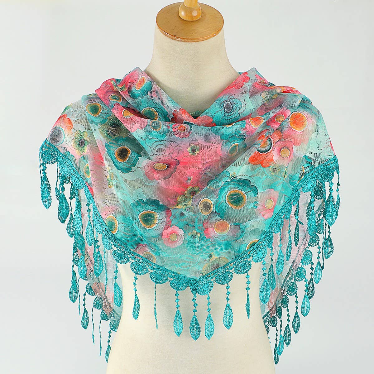 COLORFUL HOLLOW TASSEL LACE TRIANGLE SCARF VEIL