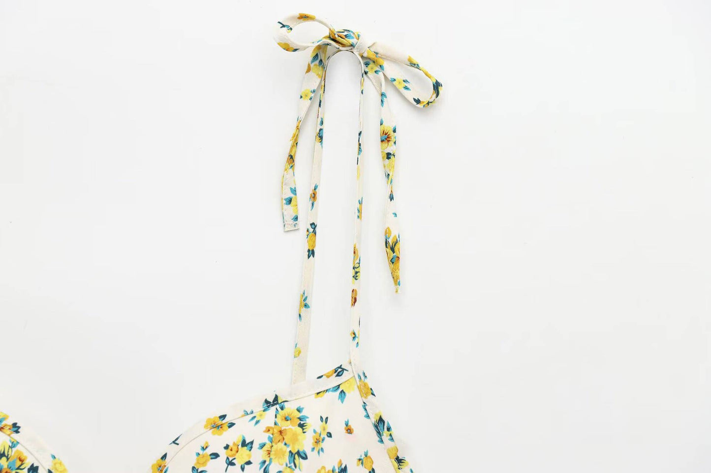 Fashionable floral printed poplin halter dress