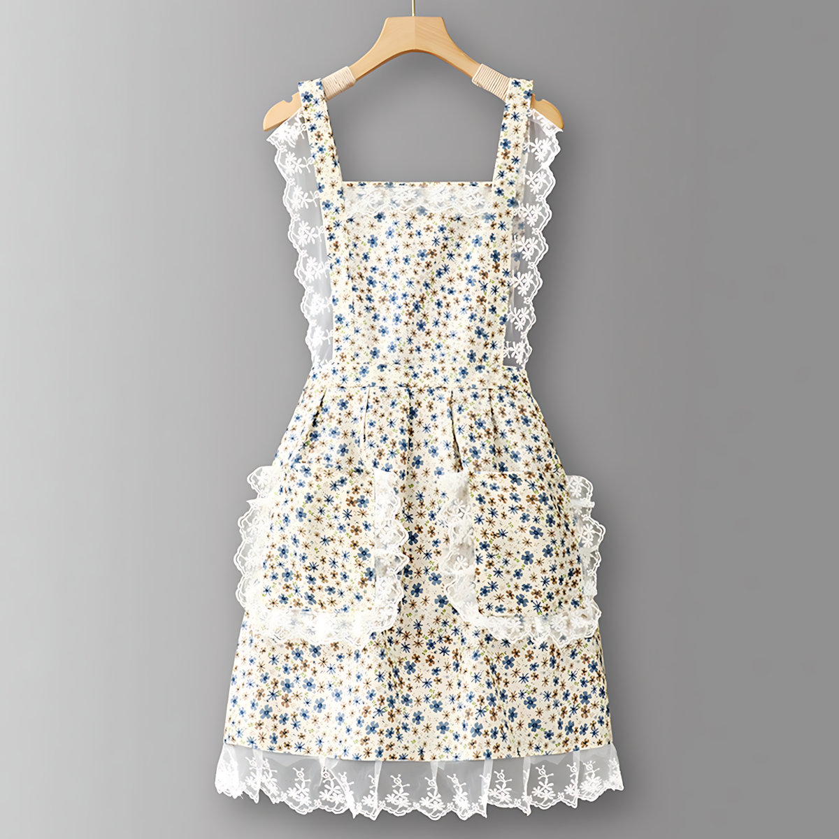 Floral Lace Trim Kitchen Apron for Women
