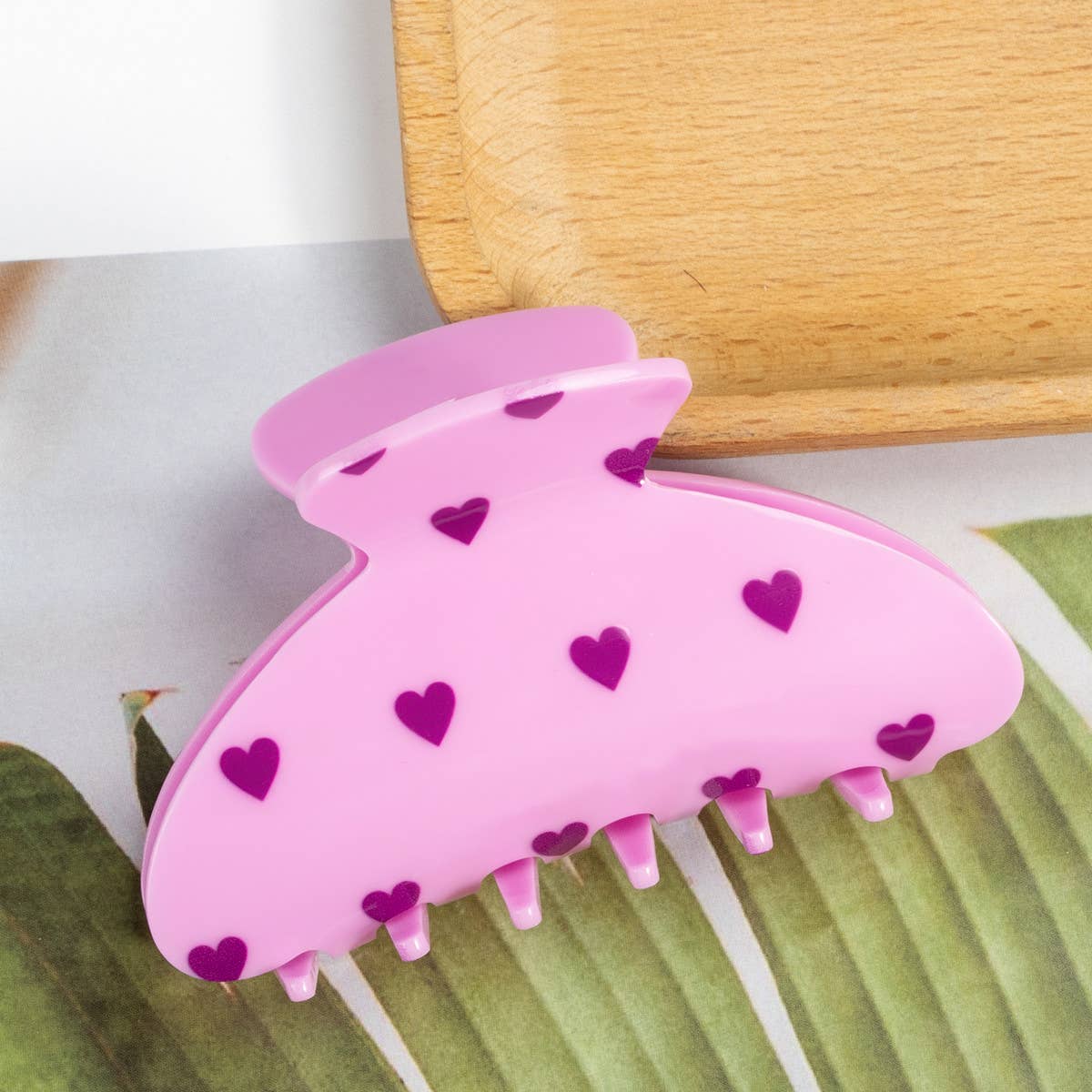 Mini Heart Acrylic Hair Claw,Creative Print Clip_CWAHA0678