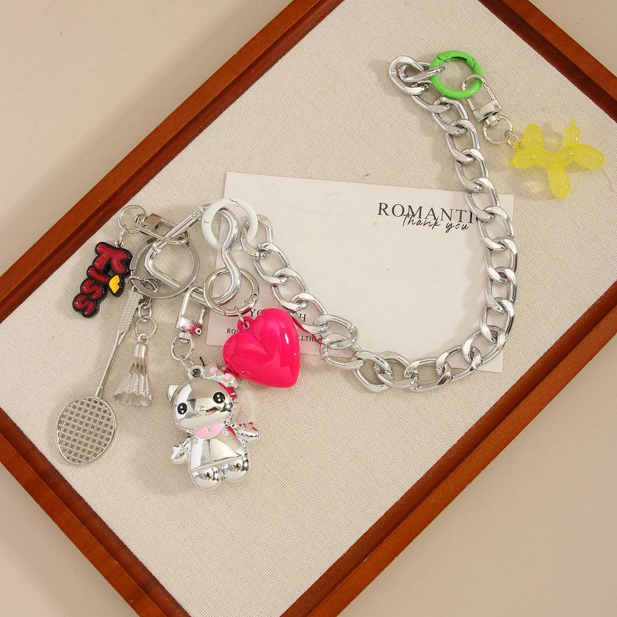 Cute Cat Bag Charm with Balloon Dog & Keychain