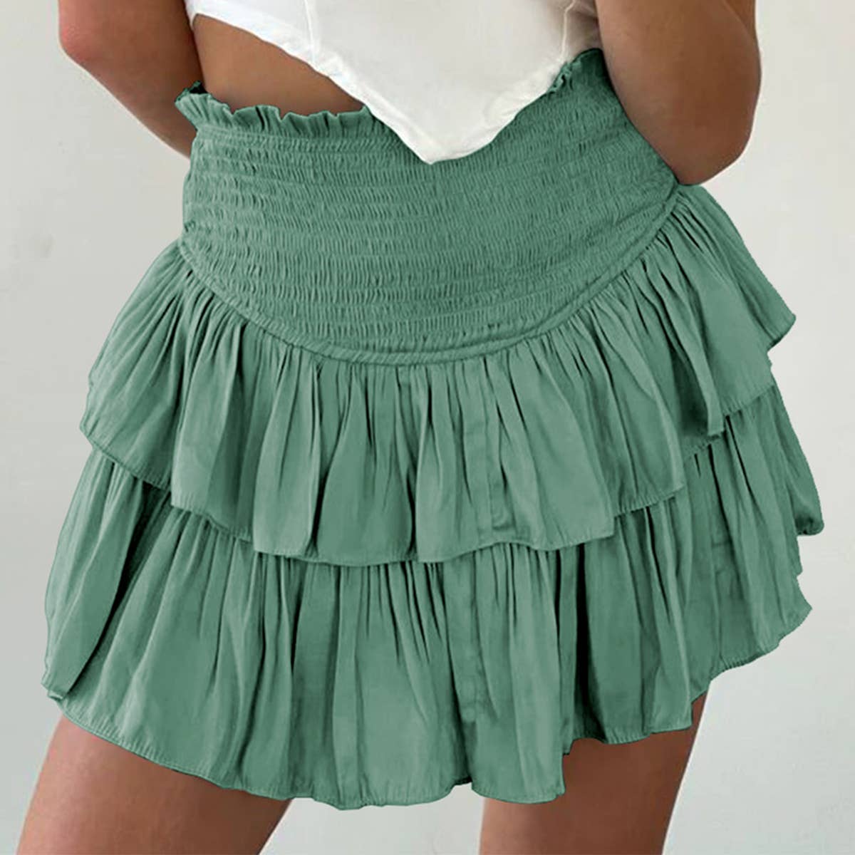 Pleated sexy lotus leaf short skirt