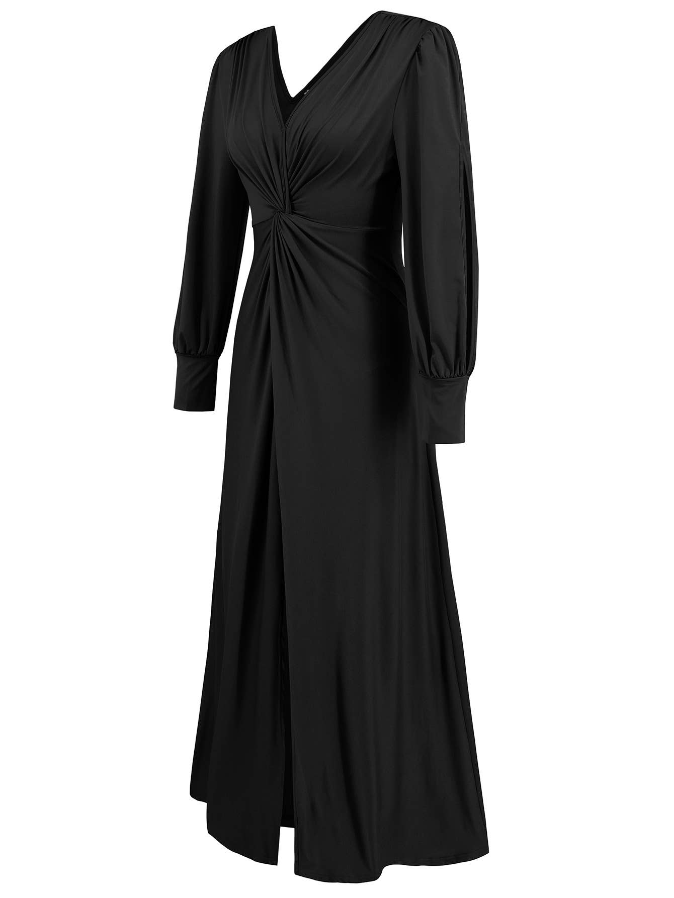 Elegant French Style Long Sleeve Slit Midi Dress