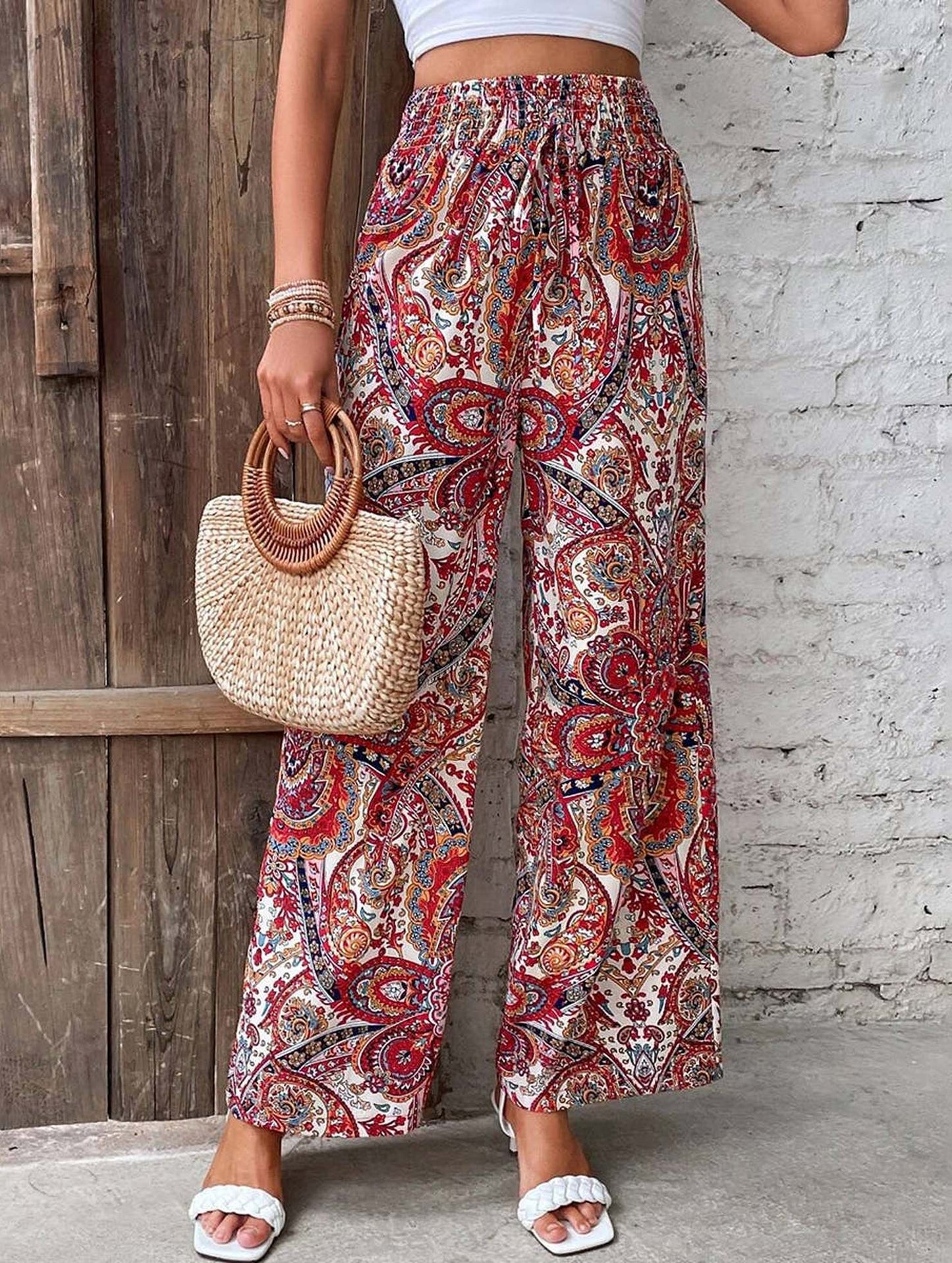 All-in-one printed elastic-waisted wide-leg pants_CWBLP0726