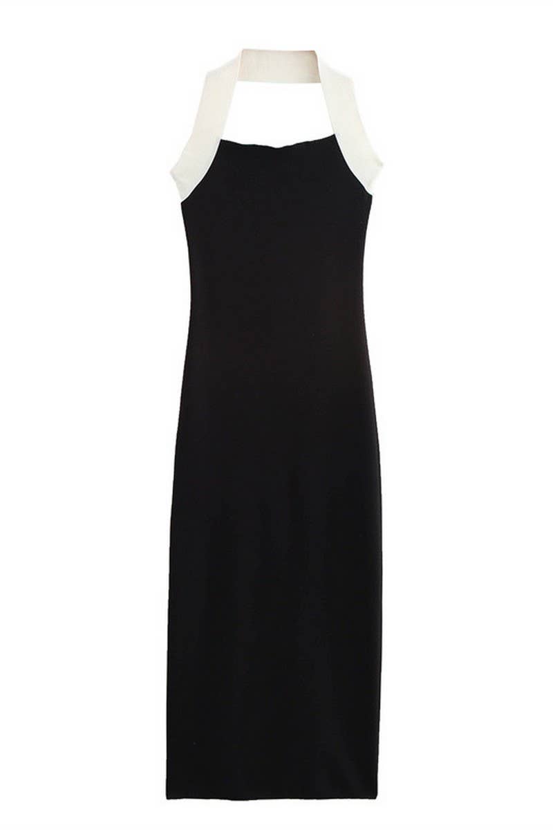 CWDHL0633_OPEN BACK STRETCH KNIT HALTERNECK DRESS
