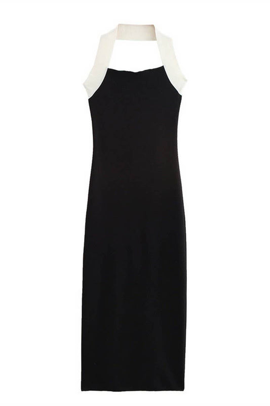 CWDHL0633_OPEN BACK STRETCH KNIT HALTERNECK DRESS