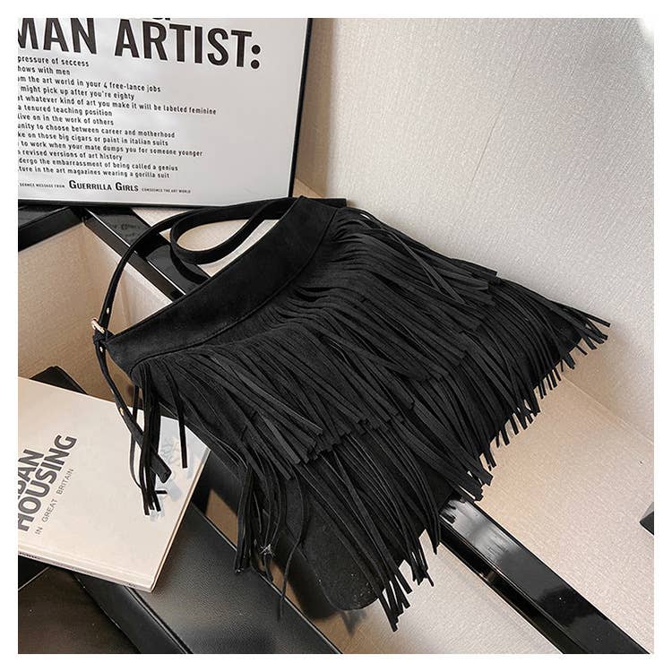 Fashionable fringed large-capacity crossbody bag