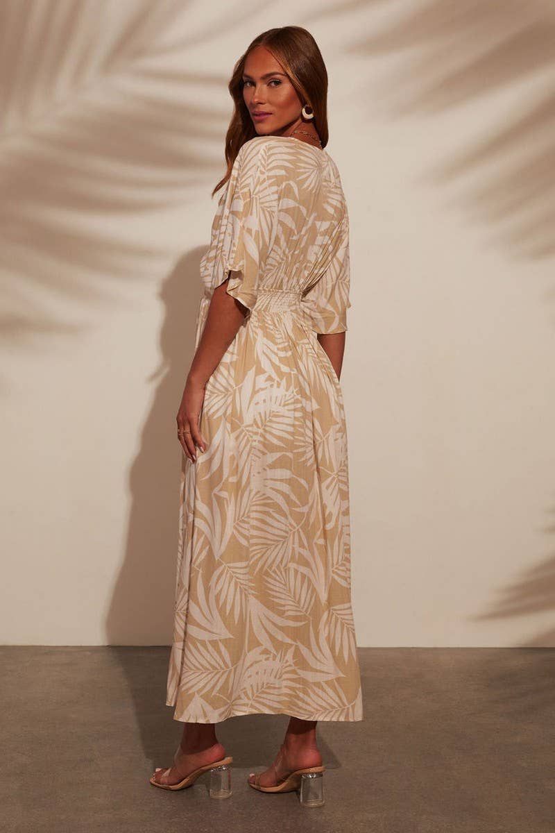 CWDMD5517_FLORAL V NECK SHORT SLEEVE MAXI DRESS