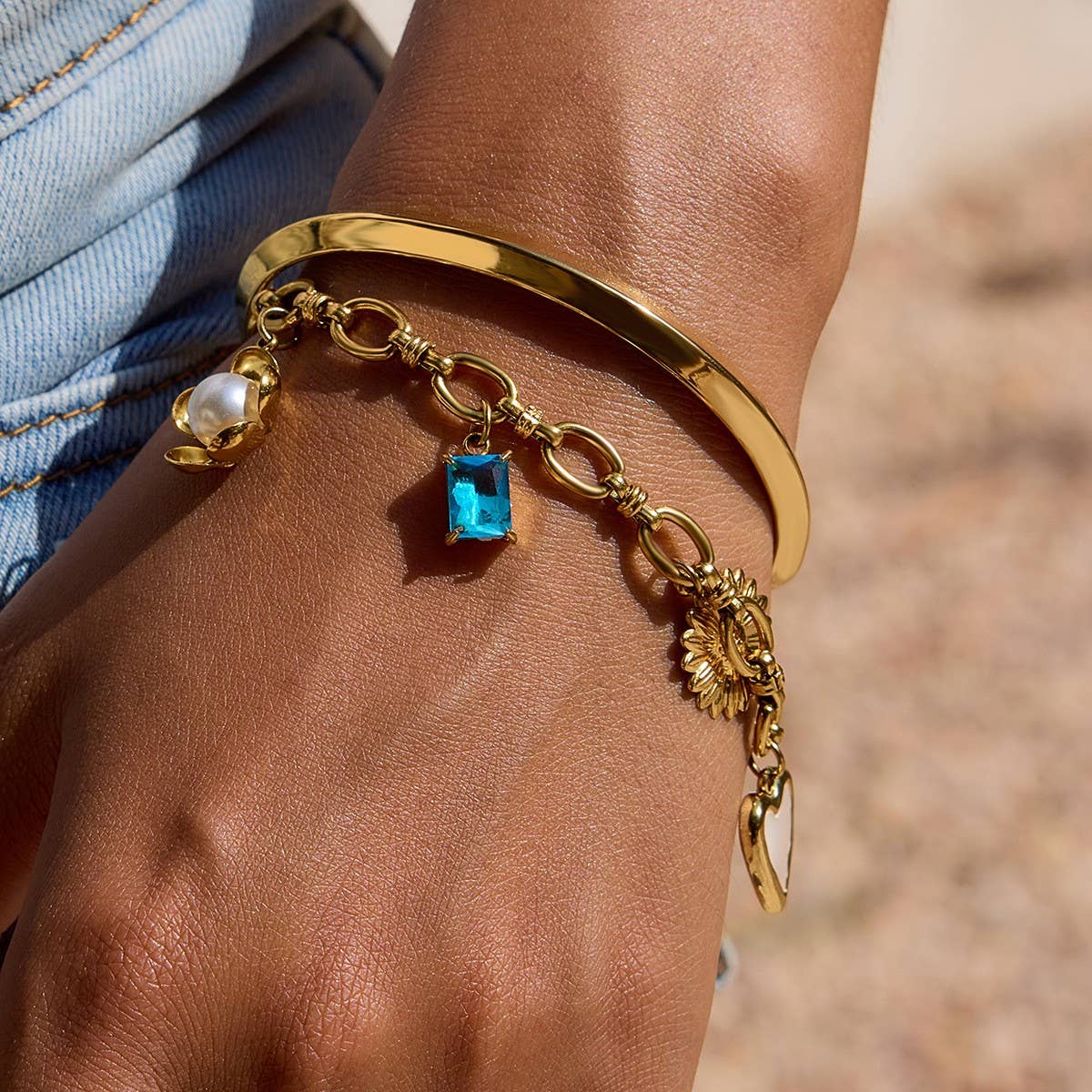 Vacation Pearl Heart & Flower Blue Bracelet