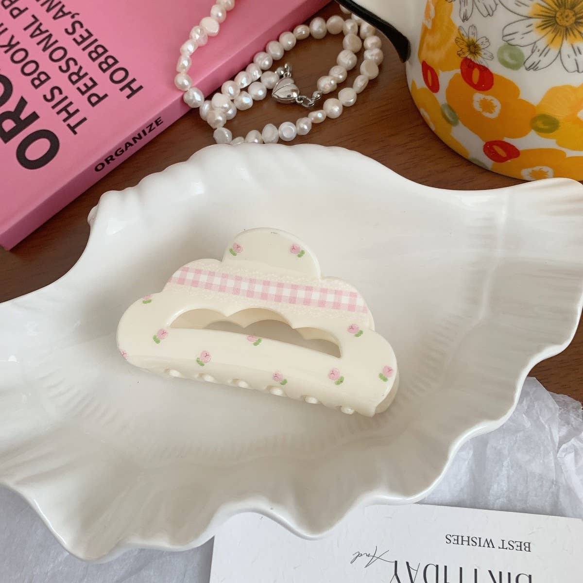 Cute Acrylic Floral Plaid Bow Hair Clip Shark Clip