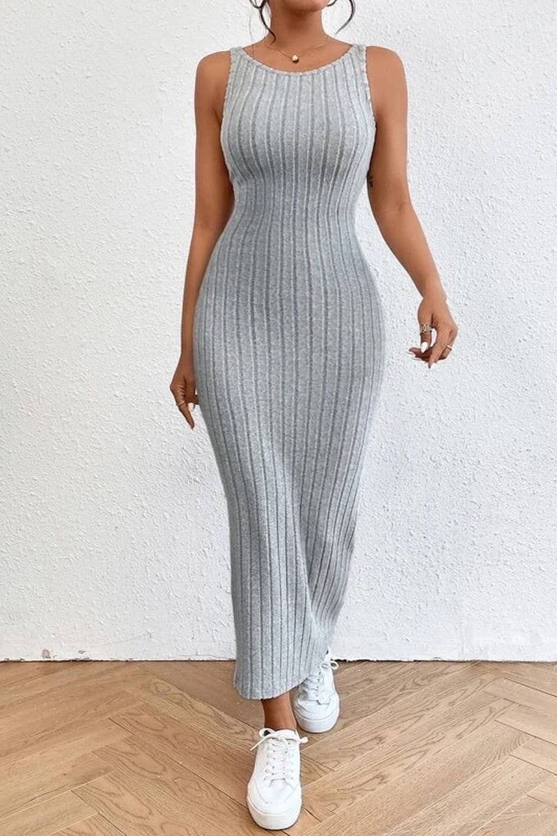 CWDMD3029_SLEEVELESS SUSPENDER LONG KNITTED DRESS