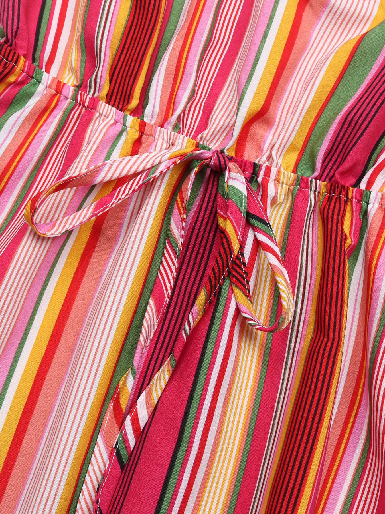 STRIPED PRINT DRESS WITH SLEEVELESS LACE HALTER