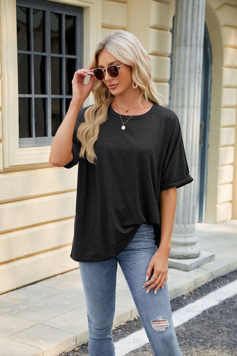 ROUND NECK SOLID COLOR SHORT SLEEVE LOOSE T SHIRT_CWTSTS0280