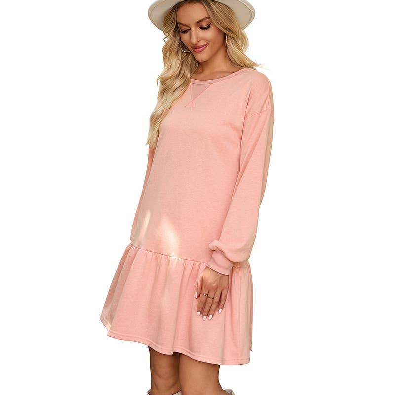 Ruffled long-sleeved sweatshirt dress