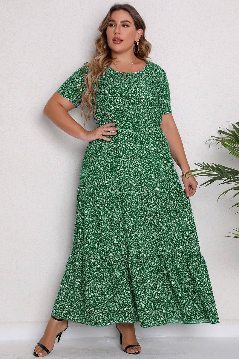 CWDMD3209_PLUS SIZE PRINTED ROUND NECK MAXI DRESS