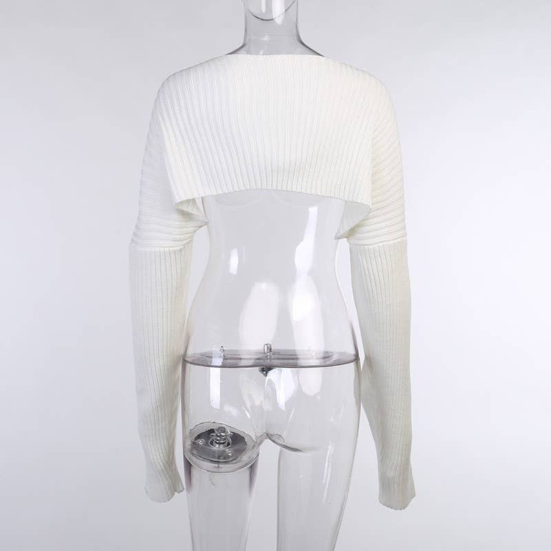 SEXY SOLID ULTRA SHORT LONG SLEEVE SWEATER JACKET