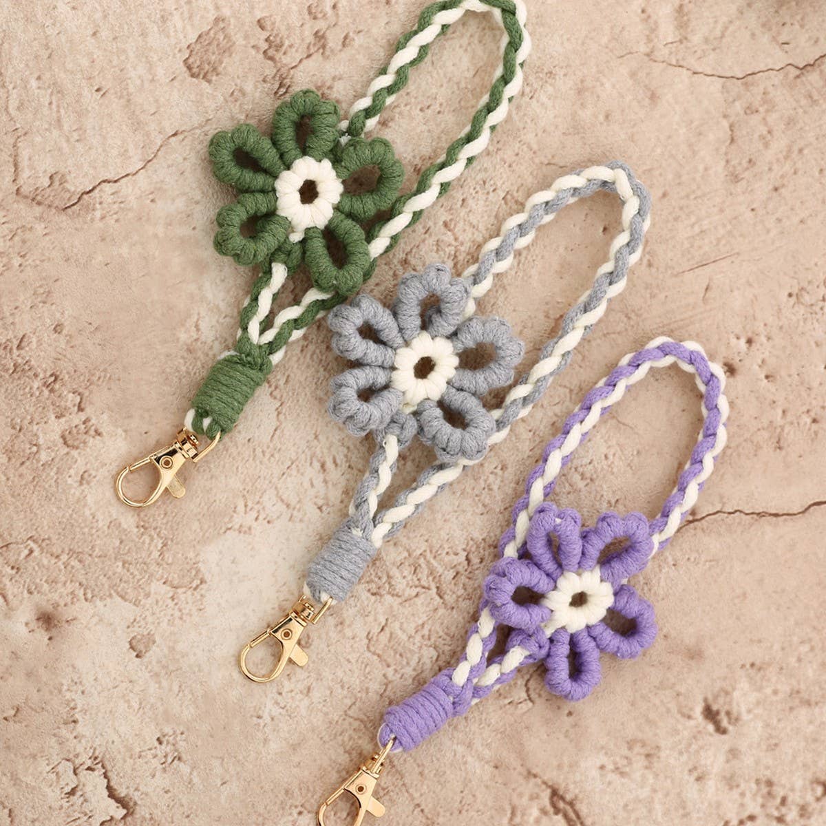 Handmade Colorful Wrist Strap Keychain with Flower_CWAB5024