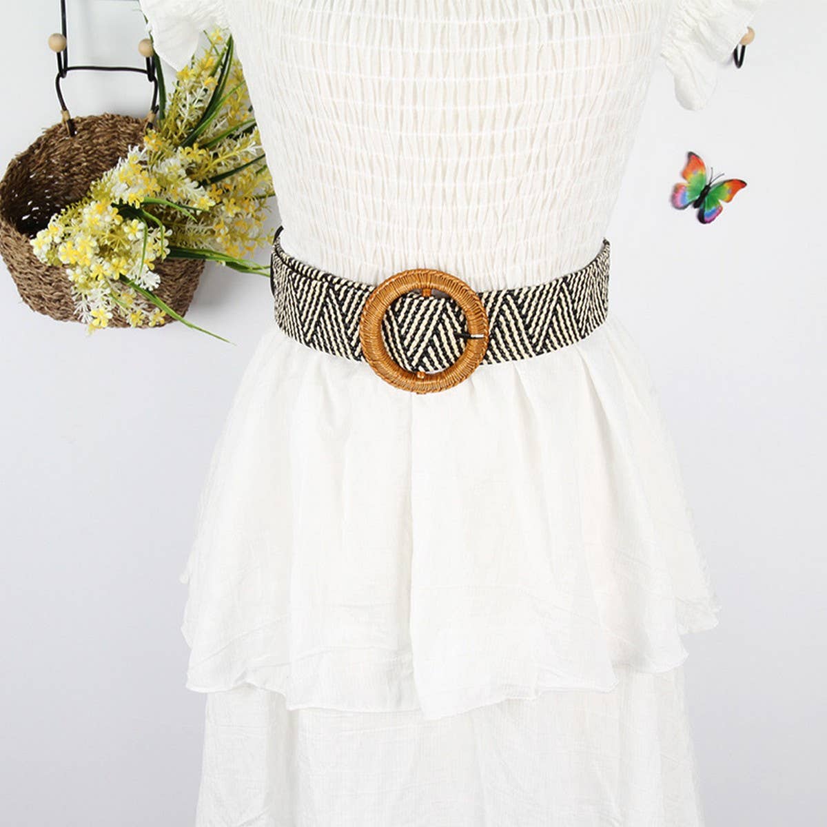 CWABE1181_WOMEN'S ROUND SQUARE BUCKLE BRAIDED BELT