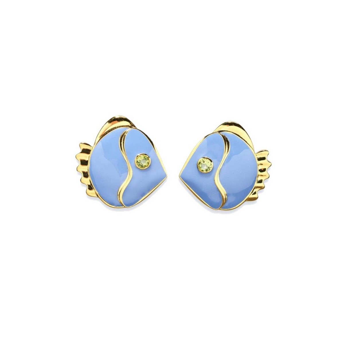 Vintage Blue Fish Stud Earrings Gold Plated