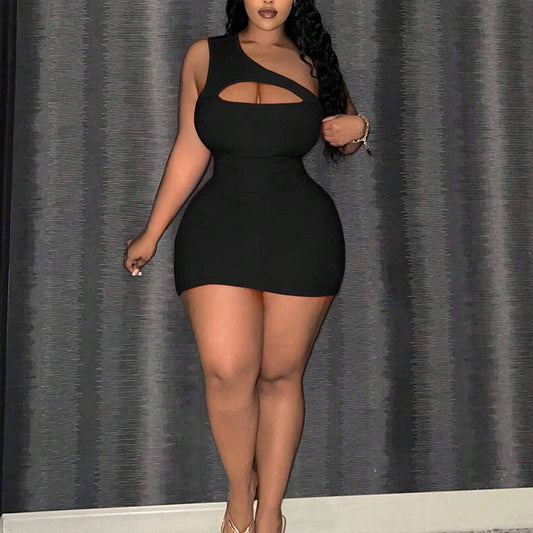 Chic One-Shoulder Cutout Sleeveless Midi Dress_CWDMD6061