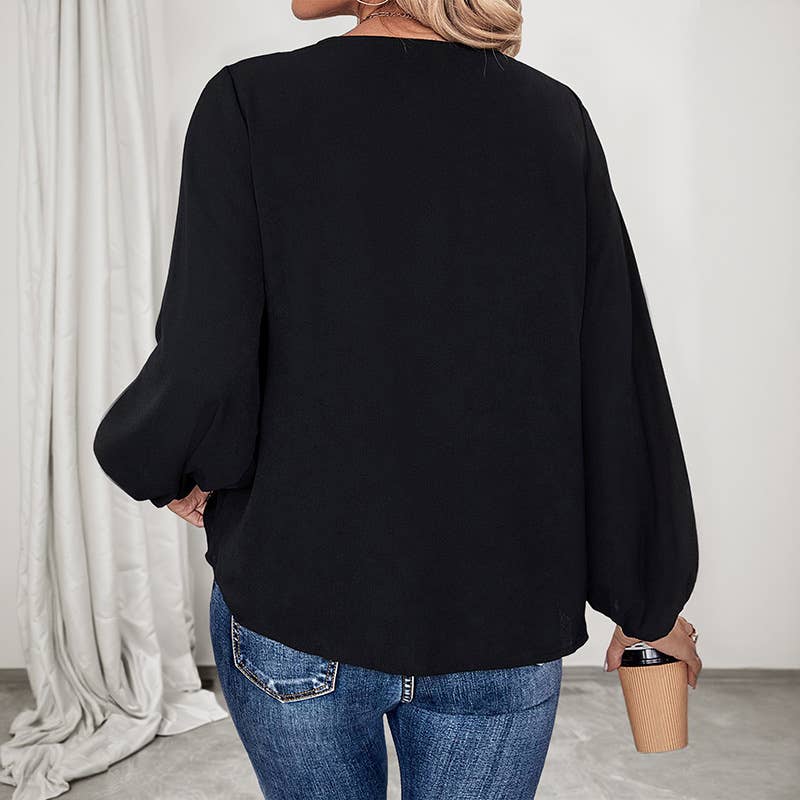 Leopard print patchwork loose V-neck shirt